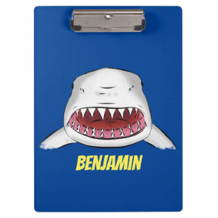 Great white shark mean cartoon illustration clipboard