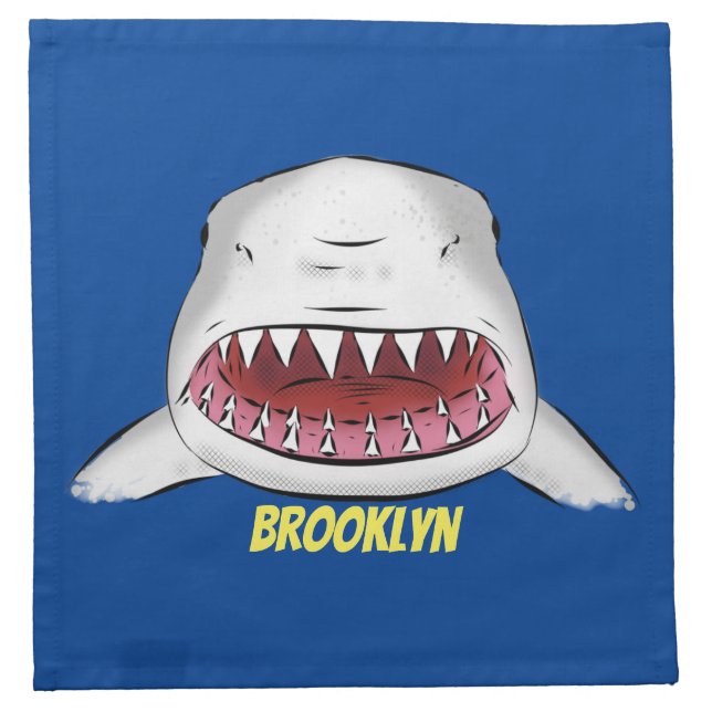 Great white shark mean cartoon illustration cloth napkin (Front)