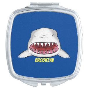 Great white shark mean cartoon illustration compact mirror