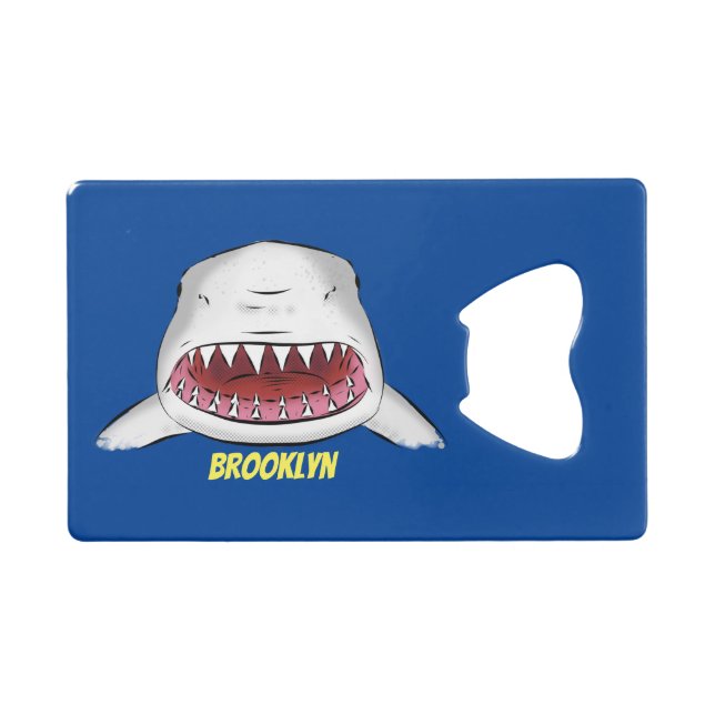 Great white shark mean cartoon illustration credit card bottle opener (Front (Horizontal))