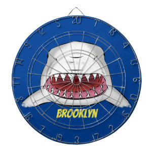Great white shark mean cartoon illustration dart board