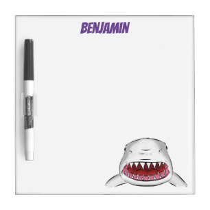 Great white shark mean cartoon illustration dry erase board