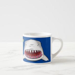 Great white shark mean cartoon illustration espresso cup