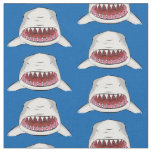 Great white shark mean cartoon illustration fabric