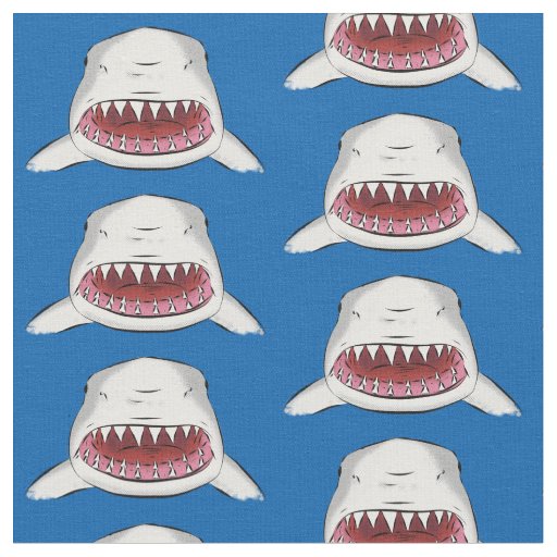 Great white shark mean cartoon illustration fabric