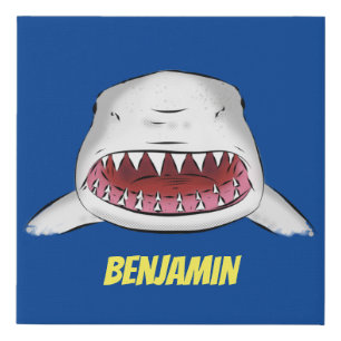 Great white shark mean cartoon illustration faux canvas print