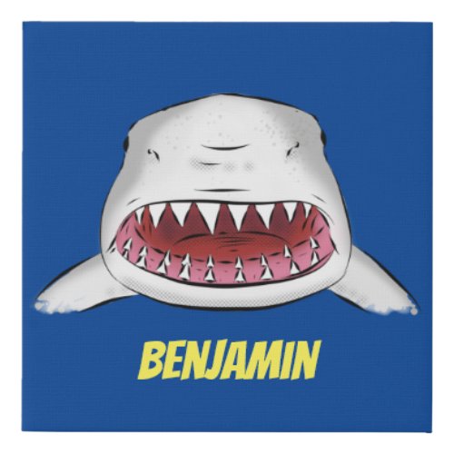 Great white shark mean cartoon illustration faux canvas print