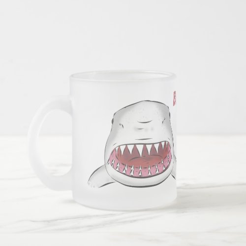Great white shark mean cartoon illustration frosted glass coffee mug