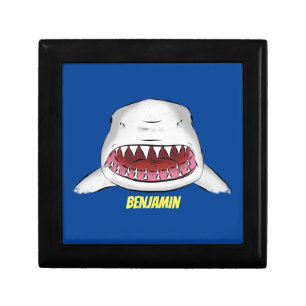 Great white shark mean cartoon illustration gift box