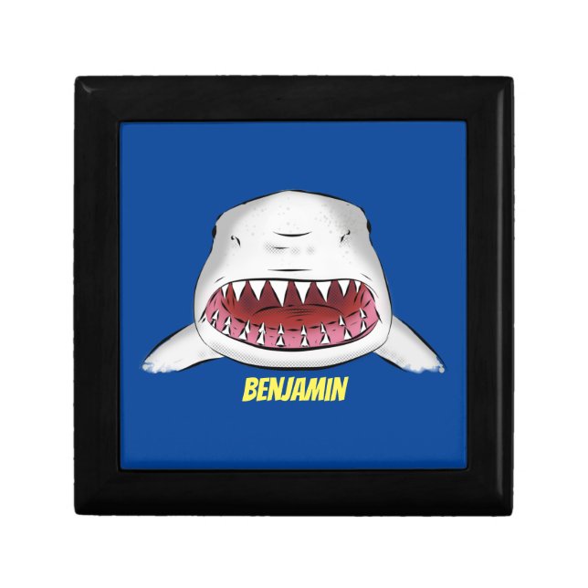 Great white shark mean cartoon illustration gift box (Front)