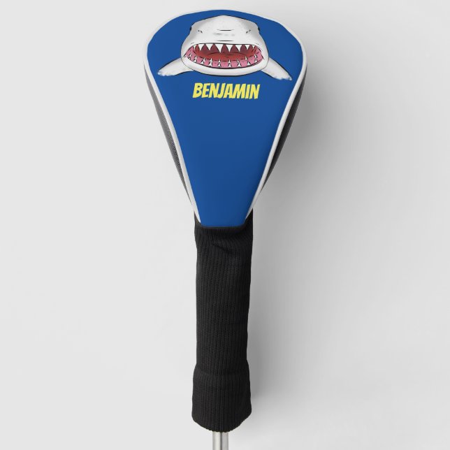 Great white shark mean cartoon illustration golf head cover (Front)
