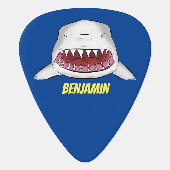 Great white shark mean cartoon illustration  guitar pick (Front)