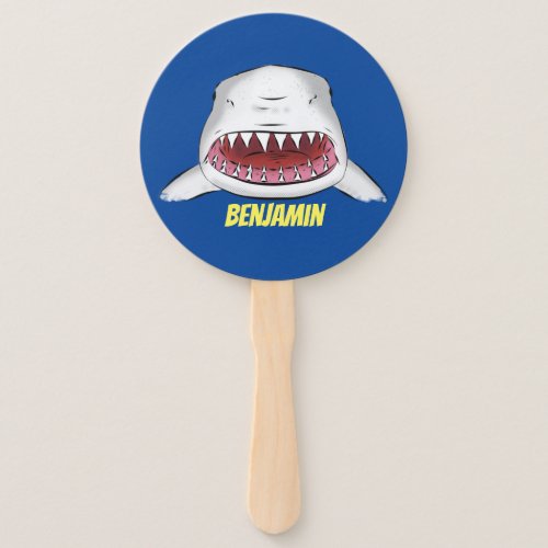 Great white shark mean cartoon illustration hand fan