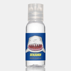 Great white shark mean cartoon illustration hand sanitizer