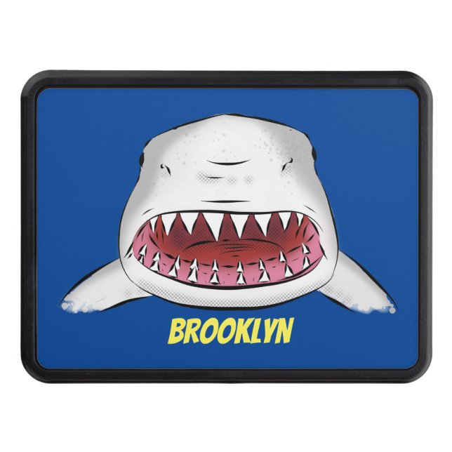 Great white shark mean cartoon illustration hitch cover (Front)