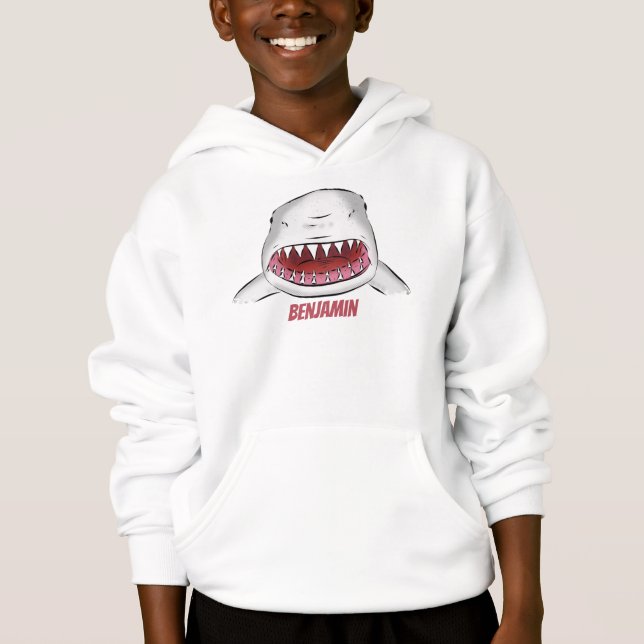 Great white shark mean cartoon illustration hoodie (Front)
