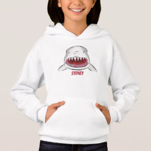 Great white shark mean cartoon illustration hoodie
