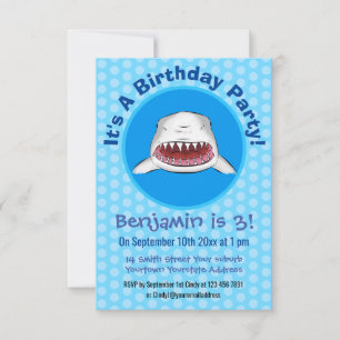 Great white shark mean cartoon illustration invitation