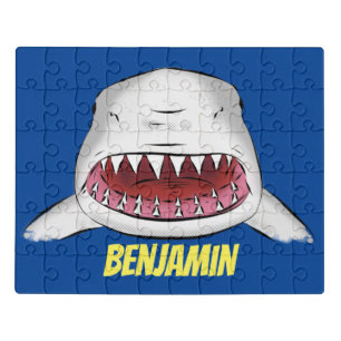Great white shark mean cartoon illustration jigsaw puzzle