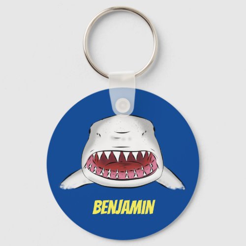 Great white shark mean cartoon illustration keychain