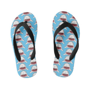 Great white shark mean cartoon illustration kid's flip flops
