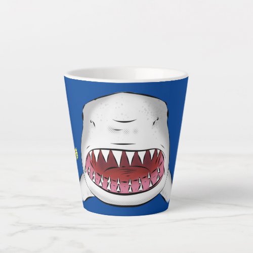Great white shark mean cartoon illustration latte mug