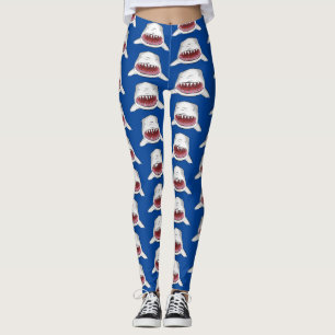 Great white shark mean cartoon illustration leggings
