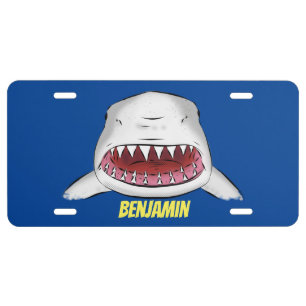 Great white shark mean cartoon illustration license plate