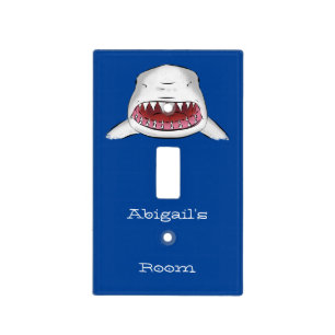 Great white shark mean cartoon illustration light switch cover