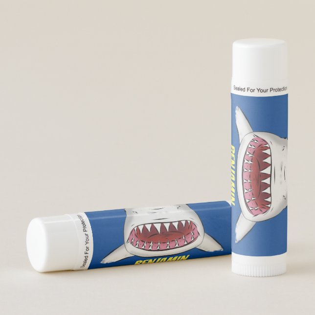 Great white shark mean cartoon illustration lip balm (Front)