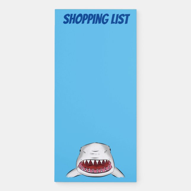 Great white shark mean cartoon illustration magnetic notepad (Front)