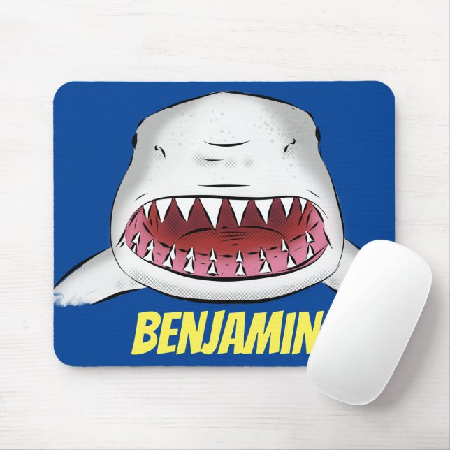 Great white shark mean cartoon illustration mouse pad (With Mouse)