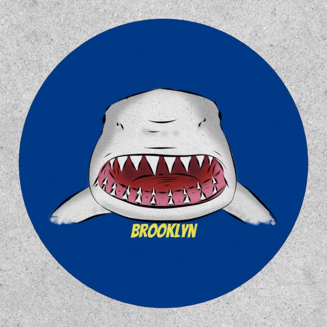 Great white shark mean cartoon illustration patch (Front)