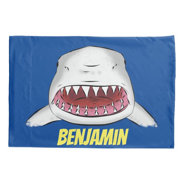 Great white shark mean cartoon illustration pillow case (Back)