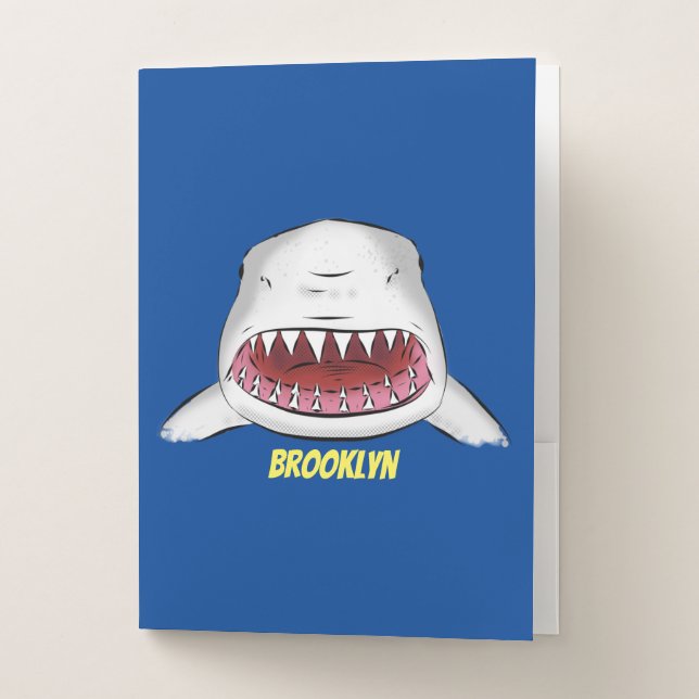 Great white shark mean cartoon illustration pocket folder (Front)