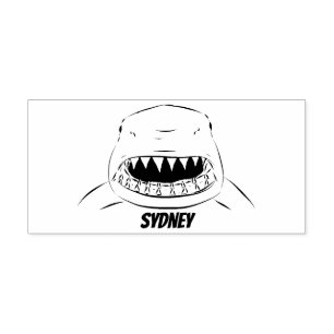 Great white shark mean cartoon illustration rubber stamp
