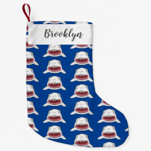 Great white shark mean cartoon illustration small christmas stocking