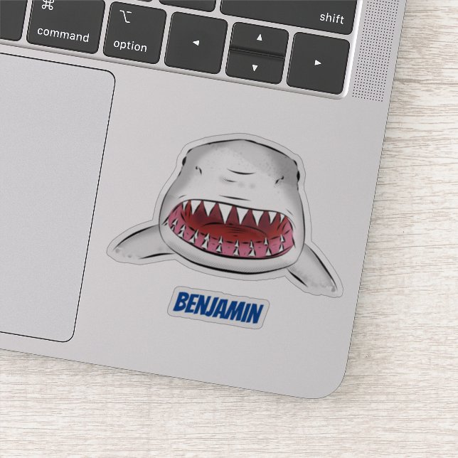 Great white shark mean cartoon illustration sticker (Detail)
