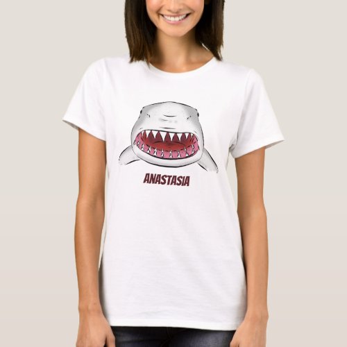 Great white shark mean cartoon illustration T_Shirt