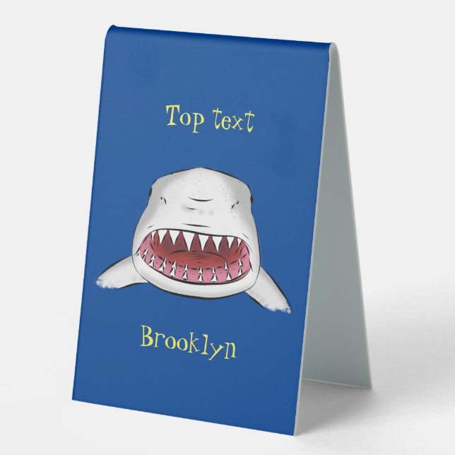 Great white shark mean cartoon illustration table tent (Front)