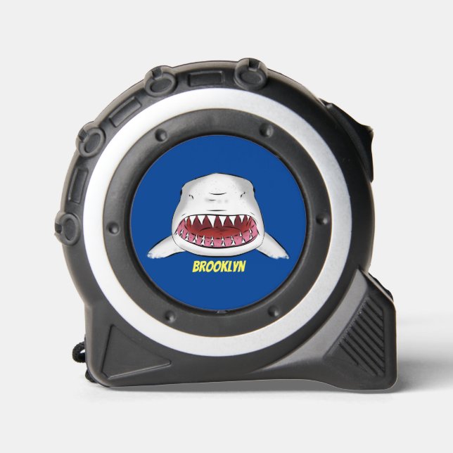 Great white shark mean cartoon illustration tape measure (Front)