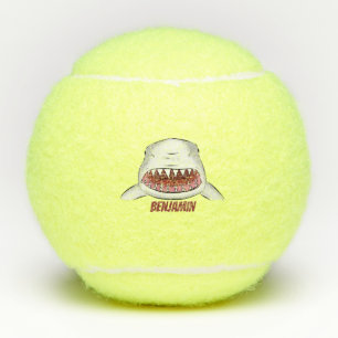 Great white shark mean cartoon illustration tennis balls