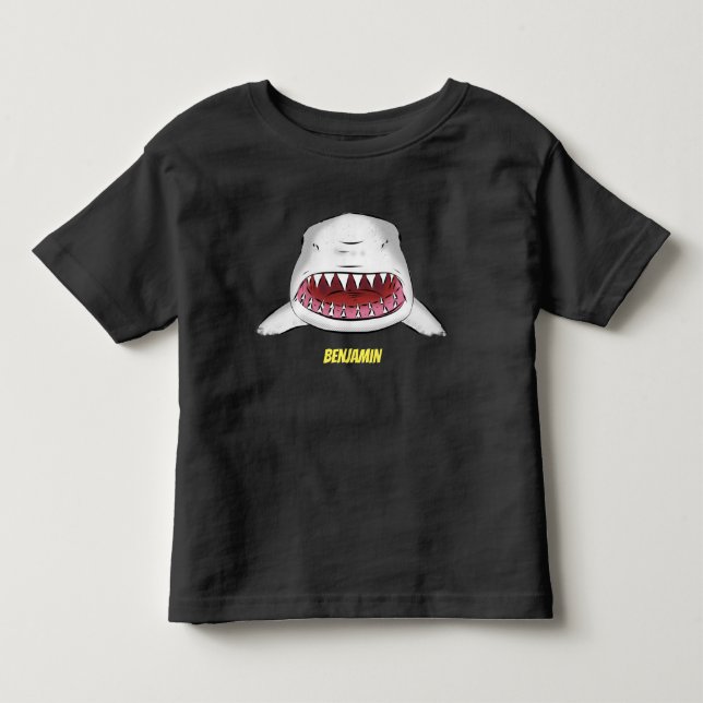 Great white shark mean cartoon illustration toddler t-shirt (Front)