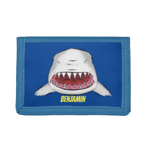 Great white shark mean cartoon illustration tri-fold wallet