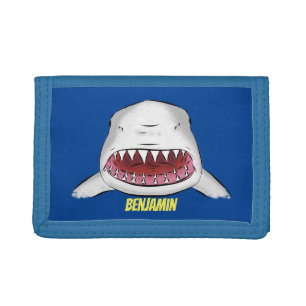 Great white shark mean cartoon illustration tri-fold wallet