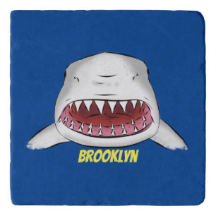Great white shark mean cartoon illustration trivet