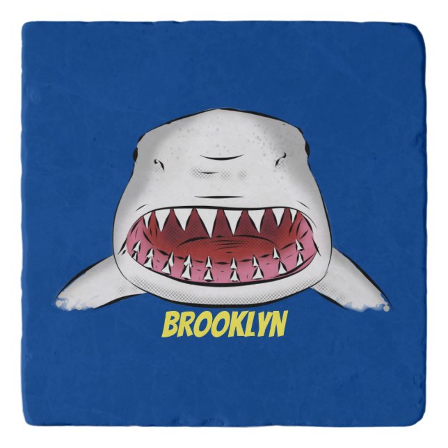 Great white shark mean cartoon illustration trivet (Front)