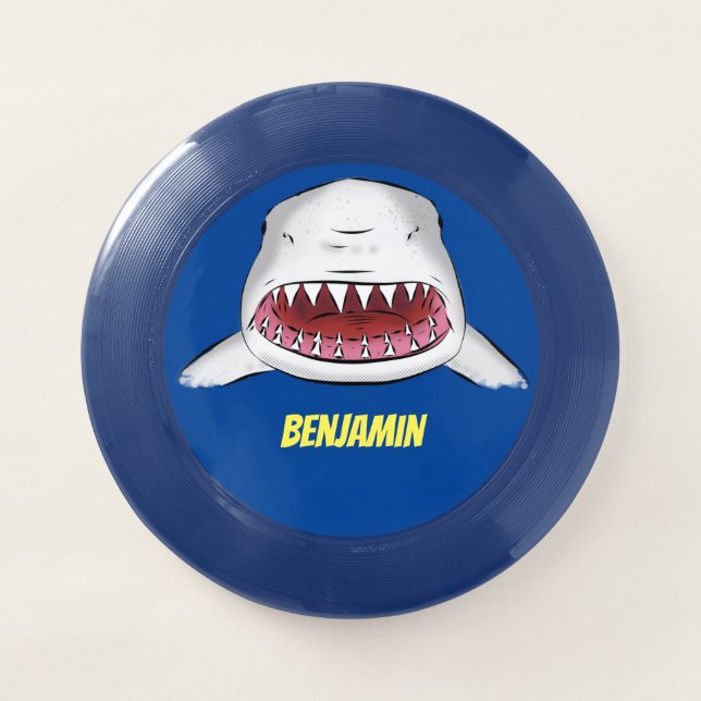 Great white shark mean cartoon illustration Wham-O frisbee (Front)