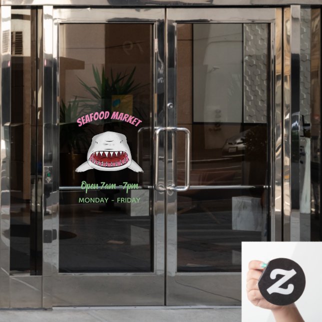 Great white shark mean cartoon illustration window cling (Office Door)