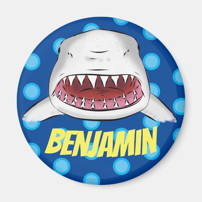 Great white shark mouth comic cartoon illustration magnet (Front)